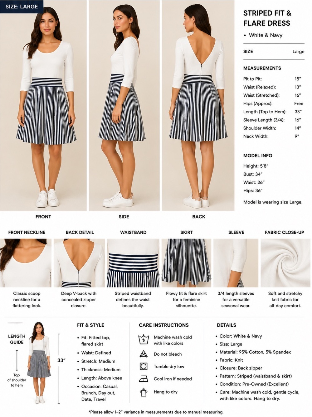 GUESS White & Black Striped Fit & Flare Skirt Dress